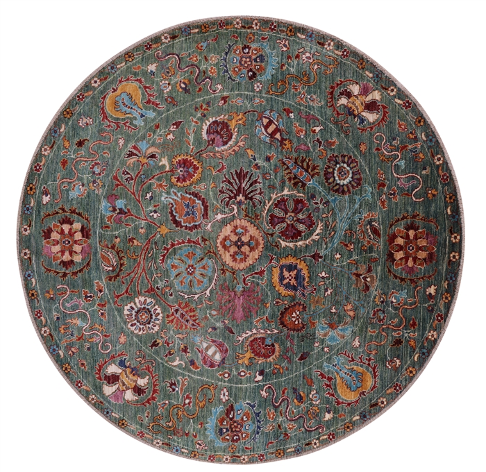 Round Hand-Knotted William Morris Wool Rug