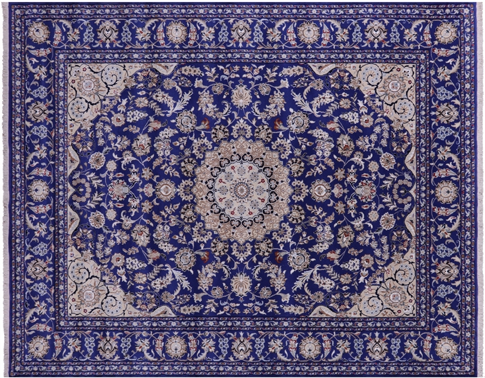 Hand-Knotted Persian Nain Wool & Silk Rug