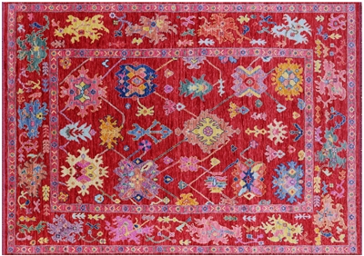 Red 10' 2" X 14' 1" Turkish Angora Oushak Hand-Knotted Wool Rug - Q21254