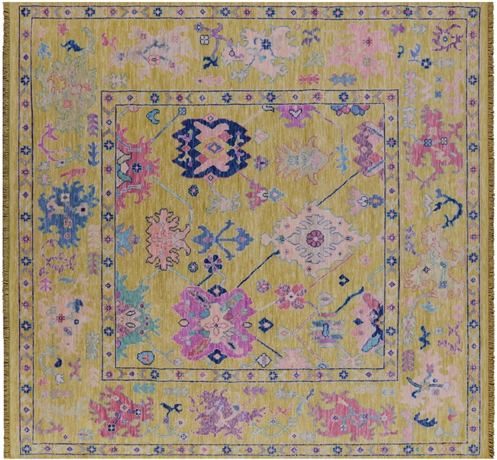 Square Turkish Oushak Hand Knotted Wool Rug