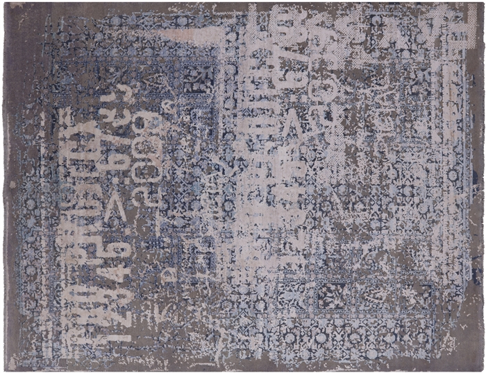 Abstract Hand Knotted Silk With Oxidized Wool Persian Area Rug