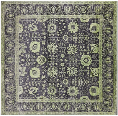 Square Persian Tabriz Hand Knotted Wool & Silk Rug