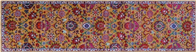 Runner Persian Tabriz Hand-Knotted Wool & Silk Rug 2' 7" X 10' 2" - Q21566