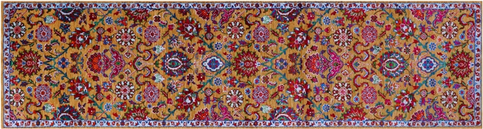 Runner Persian Tabriz Hand-Knotted Wool & Silk Rug