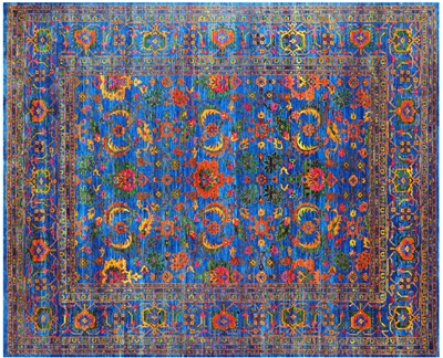 Blue Persian Tabriz Handmade 100 % Silk Rug 8' 0" X 10' 4" - Q22122