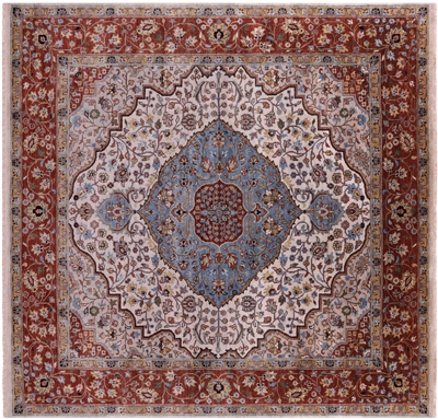 Ivory Square Handmade Persian Heriz Serapi Wool Rug