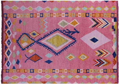 Pink Moroccan Hand-Knotted Wool Rug