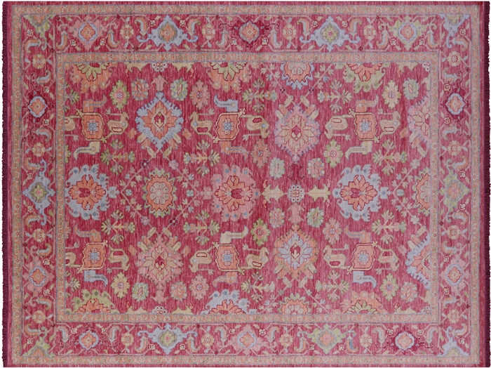 Pink Persian Heriz Serapi Hand-Knotted Wool Rug