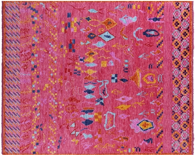 Pink 9' 3" X 11' 4" Moroccan Hand-Knotted Wool Rug - Q22315