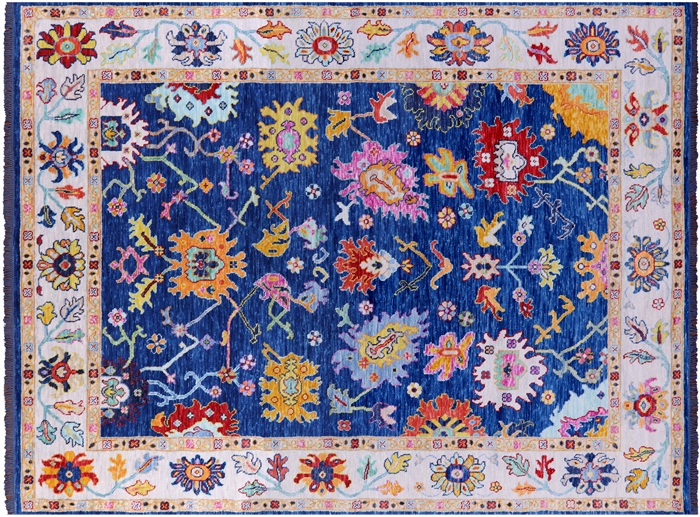 Blue Handmade Turkish Angora Oushak Wool Rug