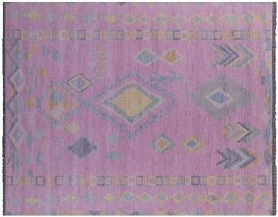 Pink Moroccan Hand Knotted Wool Rug
