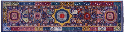 Blue Runner Mamluk Hand Knotted Wool Rug