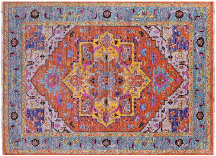 Orange Persian Heriz Serapi Hand-Knotted Rug