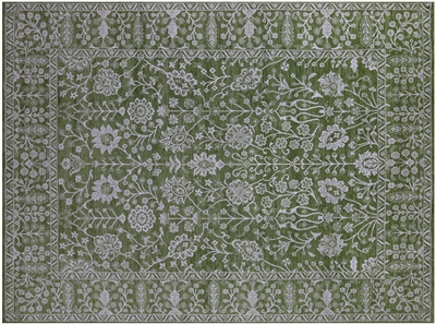 Green Persian Tabriz Hand-Knotted Wool & Silk Rug