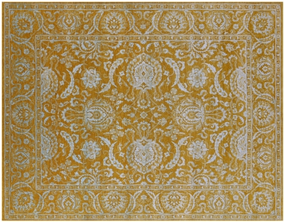 Gold Persian Tabriz Wool & Silk Handmade Rug