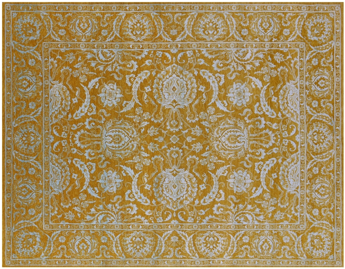 Gold Persian Tabriz Wool & Silk Handmade Rug