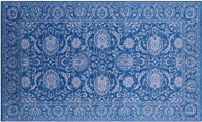 Blue Wool & Silk Hand Knotted Persian Tabriz Rug