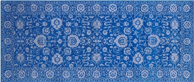 Blue 5' 0" X 12' 3" Wool & Silk Persian Tabriz Hand Knotted Rug - Q22433