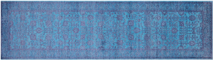 Blue Persian Tabriz Handmade Wool & Silk Runner Rug