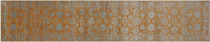 Gold Hand Knotted Persian Tabriz Wool & Silk Runner Rug