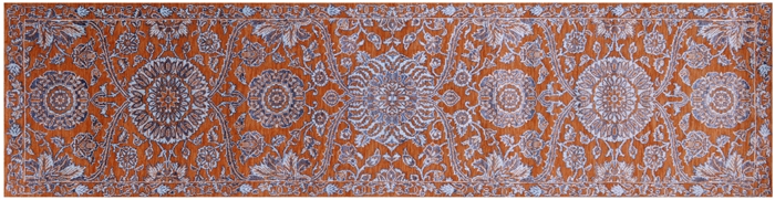 Orange Persian Tabriz Hand Knotted Wool & Silk Runner Rug