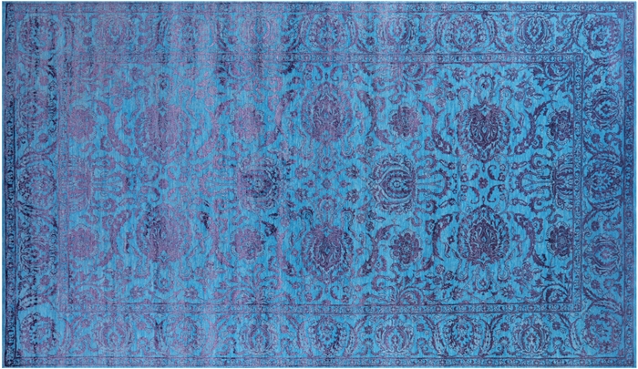 Blue Wool & Silk Handmade Persian Tabriz Rug