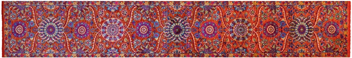Orange Runner Hand Knotted Persian Tabriz Wool & Silk Rug