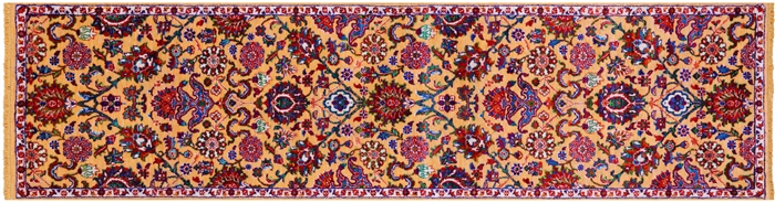 Orange Runner Persian Tabriz Hand Knotted Wool & Silk Rug