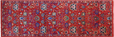 Red Handmade Persian Tabriz Wool & Silk Runner Rug