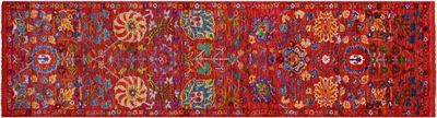 Orange Persian Tabriz Wool & Silk Hand-Knotted Runner Rug