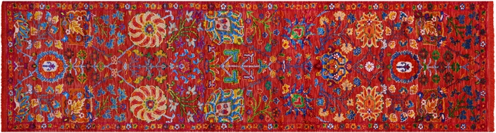 Orange Persian Tabriz Wool & Silk Hand-Knotted Runner Rug