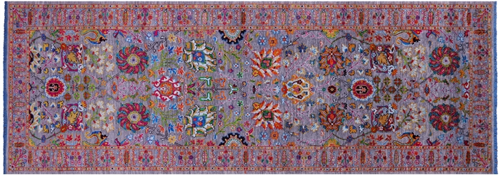 Grey Persian Tabriz Handmade Wool & Silk Runner Rug