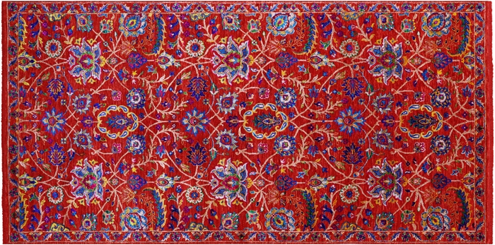Red Persian Tabriz Hand Knotted Wool & Silk Rug