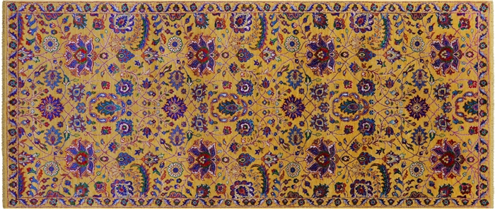Gold Handmade Persian Tabriz Wool & Silk Rug