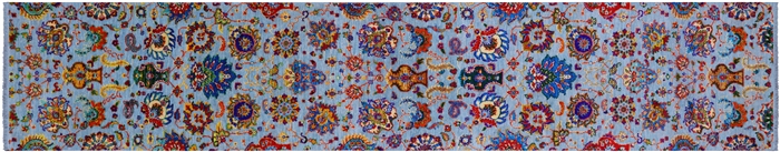 Blue Persian Tabriz Handmade Wool & Silk Runner Rug