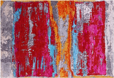 Wool & Silk Modern Abstract Hand Knotted Rug