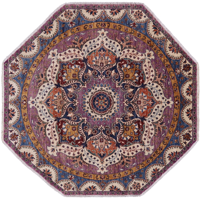Octagon Persian Fine Serapi Hand Knotted Wool Area Rug