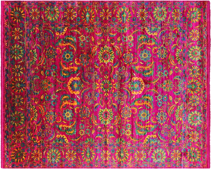 Pink Persian Tabriz Hand-Knotted 100% Silk Rug