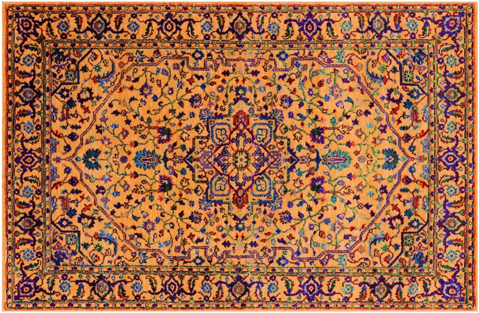 Orange Persian Heriz Serapi Wool & Silk Handmade Rug