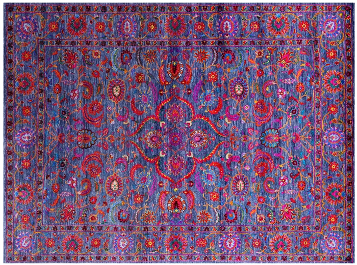 Green Persian Tabriz Wool & Silk Handmade Rug
