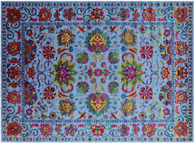 Blue Wool & Silk Persian Tabriz Handmade Rug