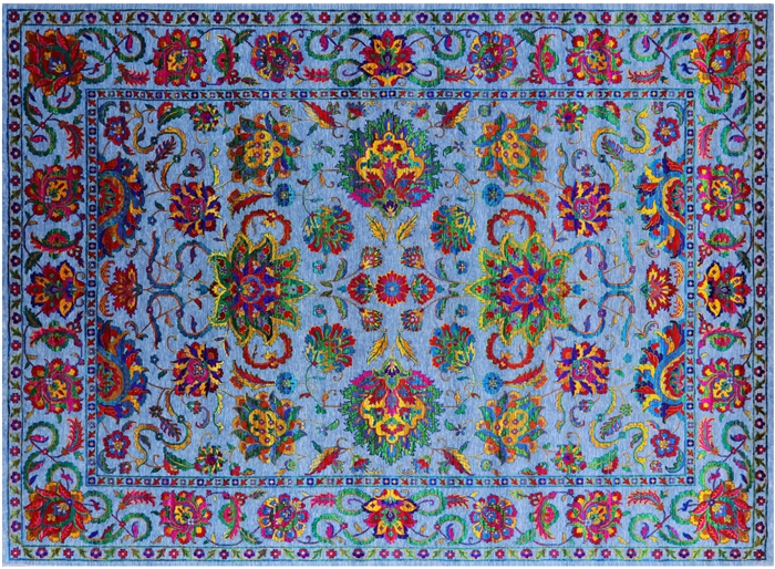 Blue Wool & Silk Persian Tabriz Handmade Rug