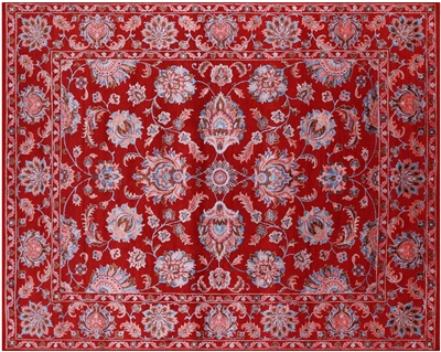 Red Wool & Silk Persian Tabriz Handmade Rug