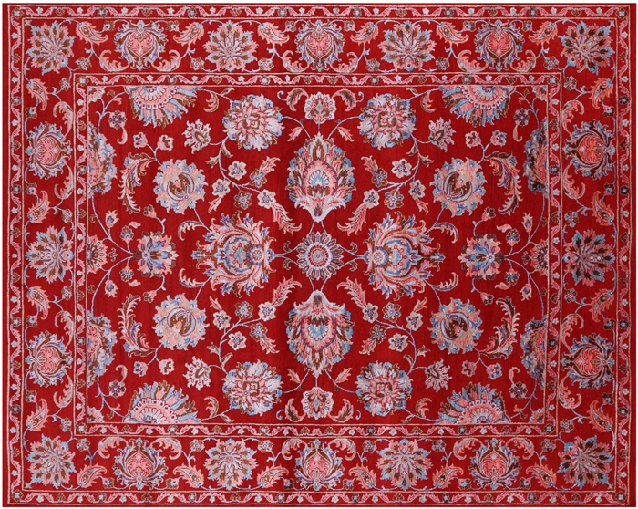 Red Wool & Silk Persian Tabriz Handmade Rug