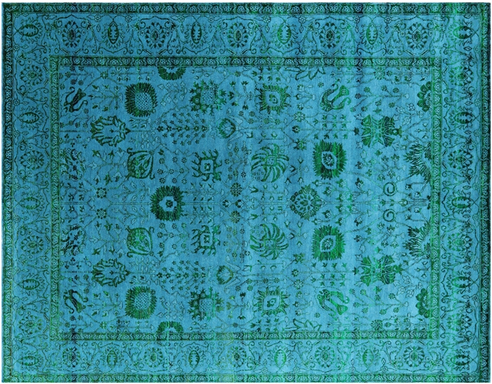 Blue Wool & Silk Handmade Persian Tabriz Rug