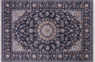 Grey Persian Nain Wool & Silk Hand Knotted Rug 4' 10" X 7' 2" - Q22621