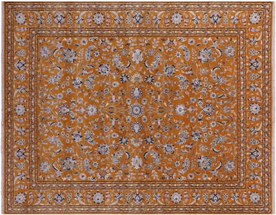 Orange Persian Nain Wool & Silk Handmade Rug