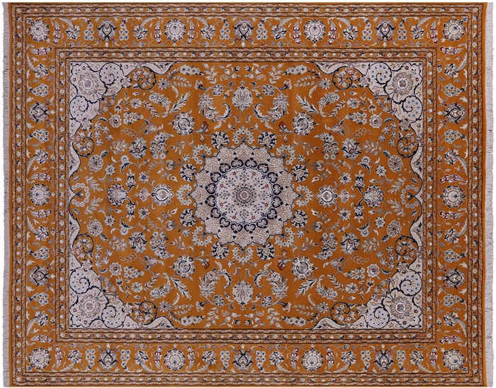 Orange Persian Nain Handmade Wool & Silk Rug