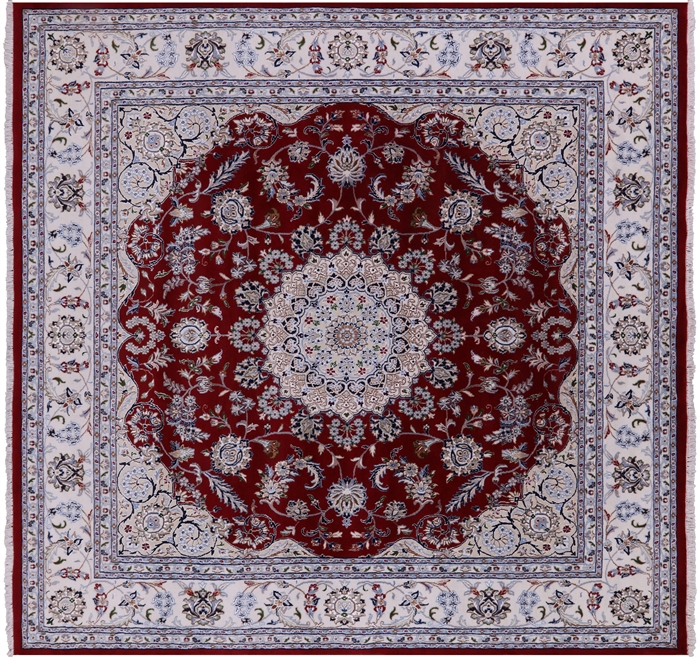 Square Persian Nain Handmade Wool & Silk Rug