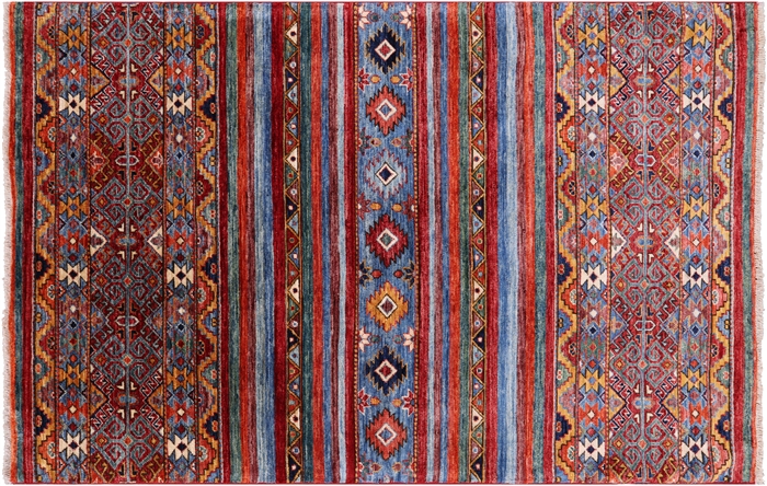 Hand-Knotted Khorjin Super Kazak Rug